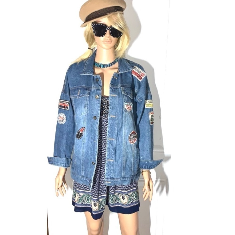 Jean/Denim Jacket with Patches XL - Picture 3 of 12